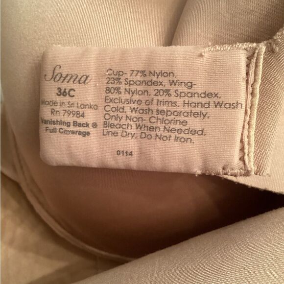 SOMA SIZE 36C NUDE BEIGE VANISHING BACK FULL COVERAGE UNDERWIRE BRA - Picture 7 of 7